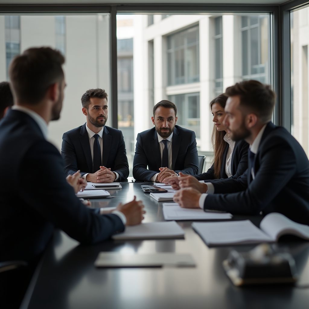Equipo de consultores financieros en reunión
